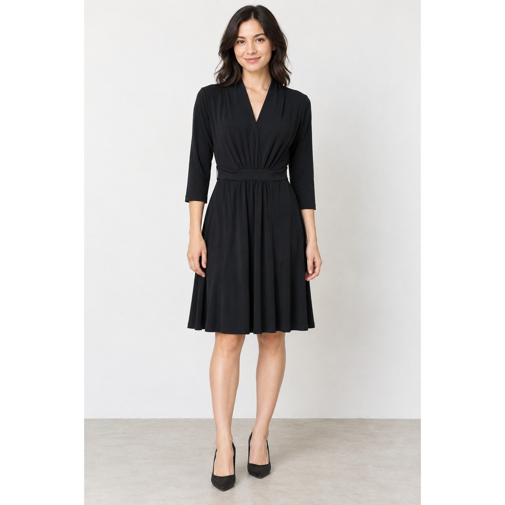 Charming Charlie Black Surplice V-Neck Fit and Flare Dress 3/4 Sleeve Small